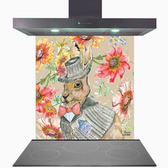 Cottage Floral Hare Glass Kitchen Splashback