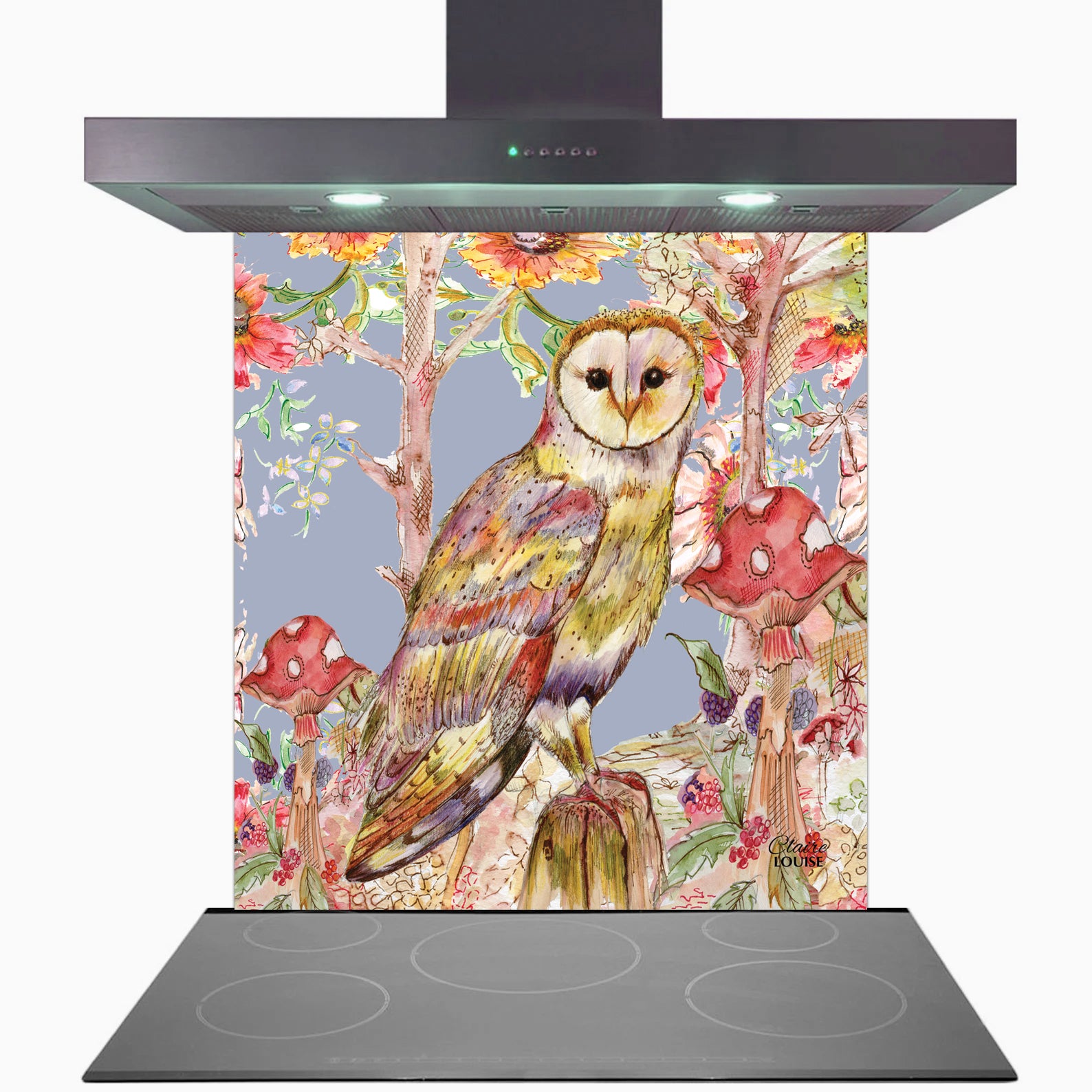 Whimsical Owl Glass Kitchen Splashback
