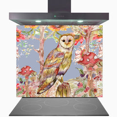 Whimsical Owl Glass Kitchen Splashback