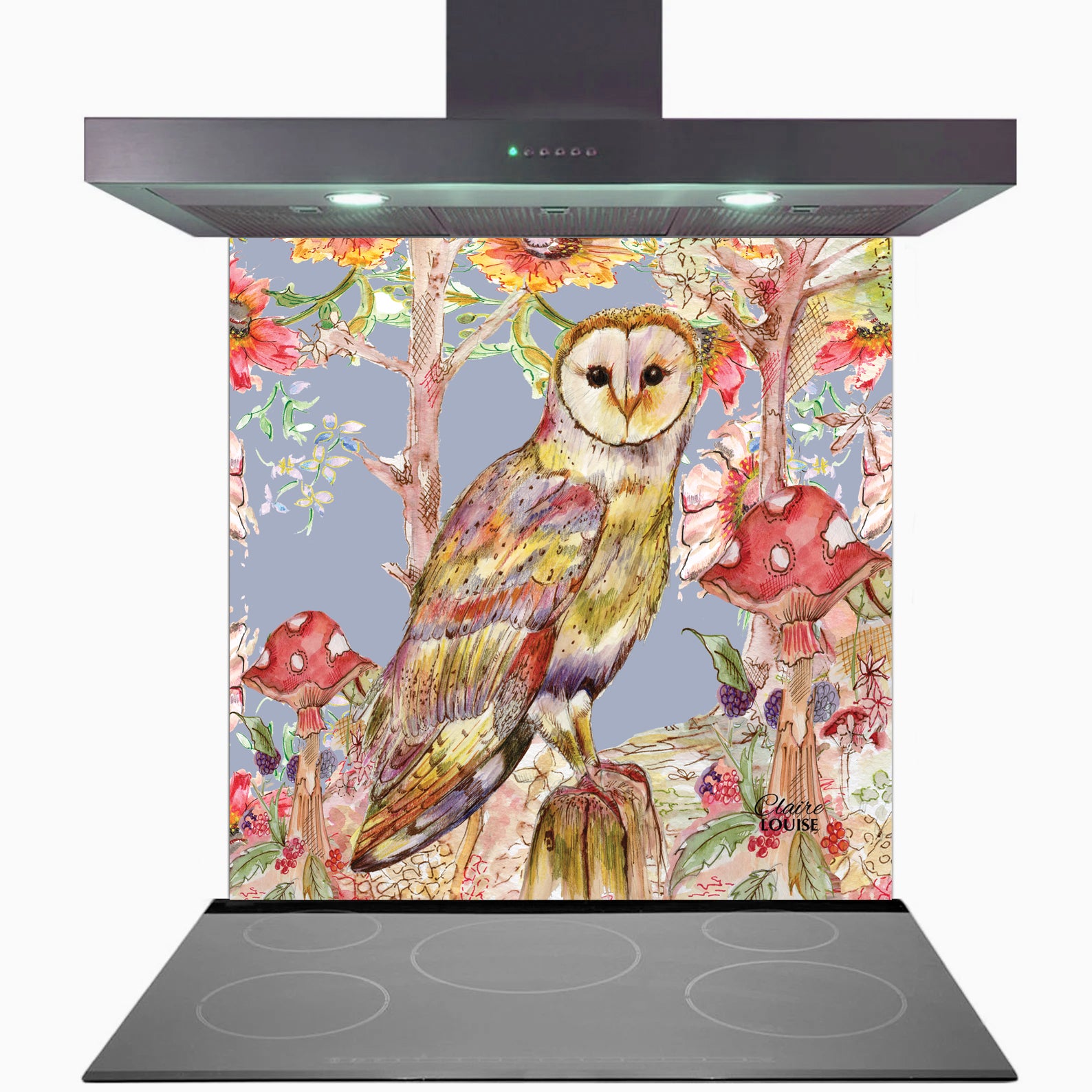 Whimsical Owl Glass Kitchen Splashback