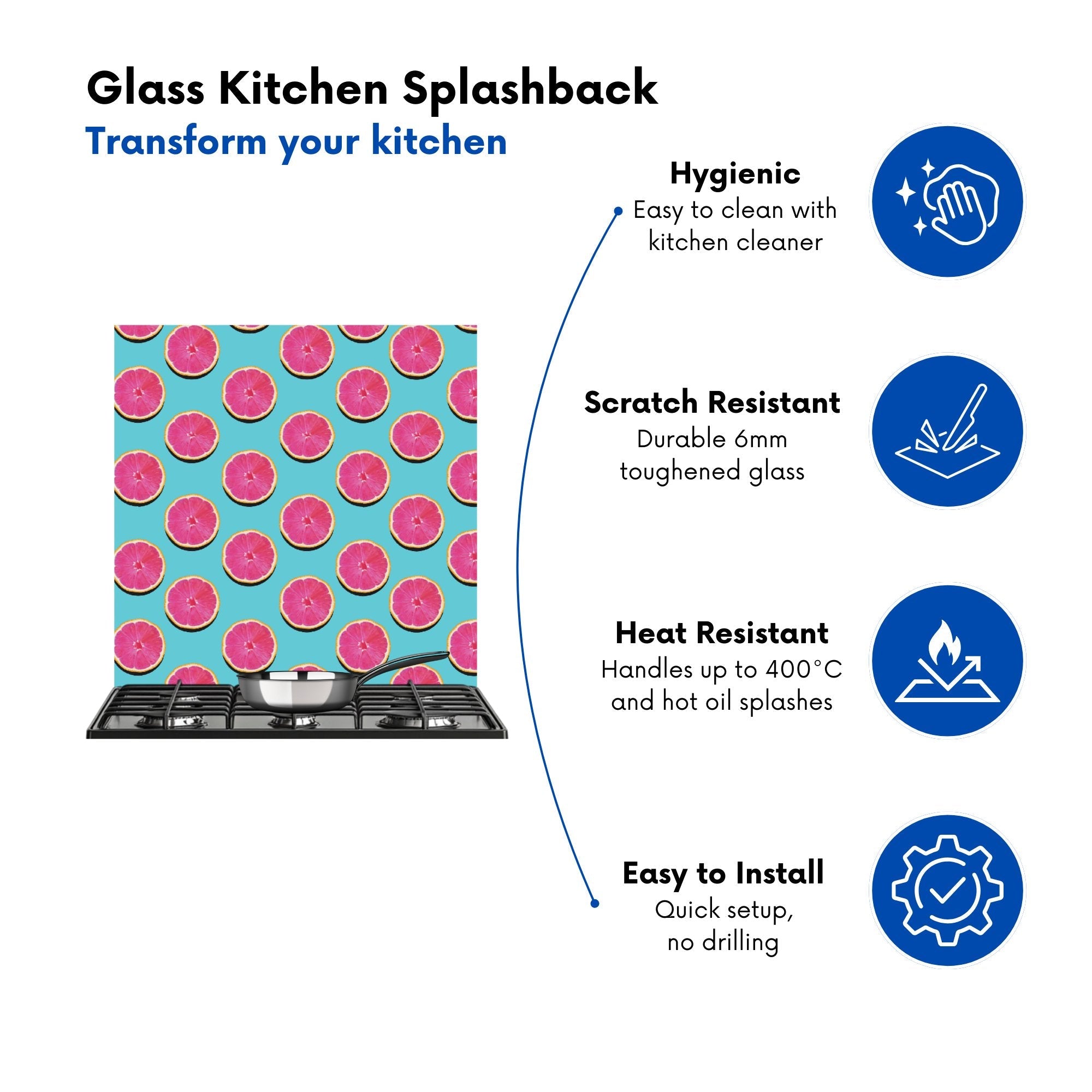 Fruity Pattern Of Pink Grapefruit Kitchen Splashback