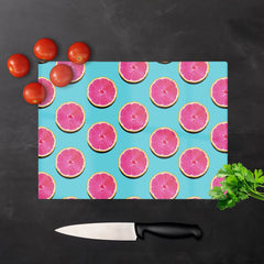 Fruity Pattern Of Pink Grapefruit Glass Chopping Board