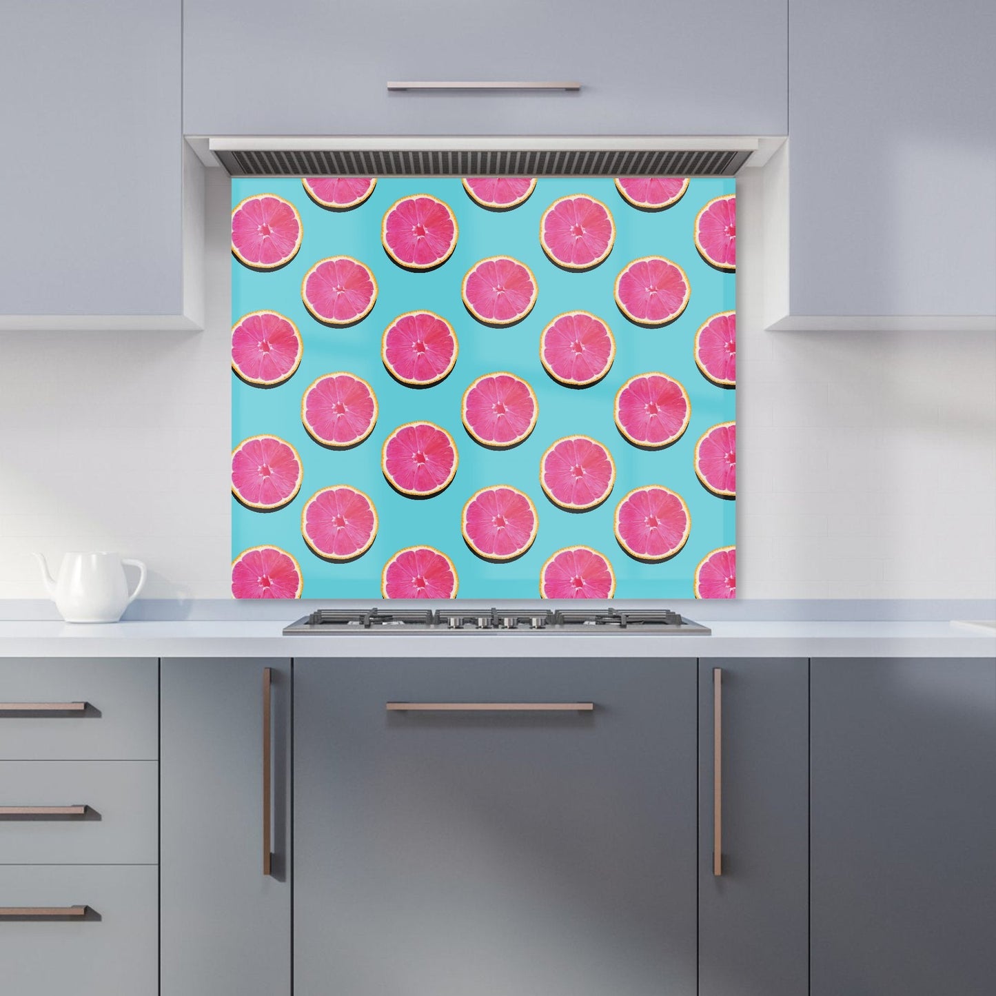 Fruity Pattern Of Pink Grapefruit Kitchen Splashback