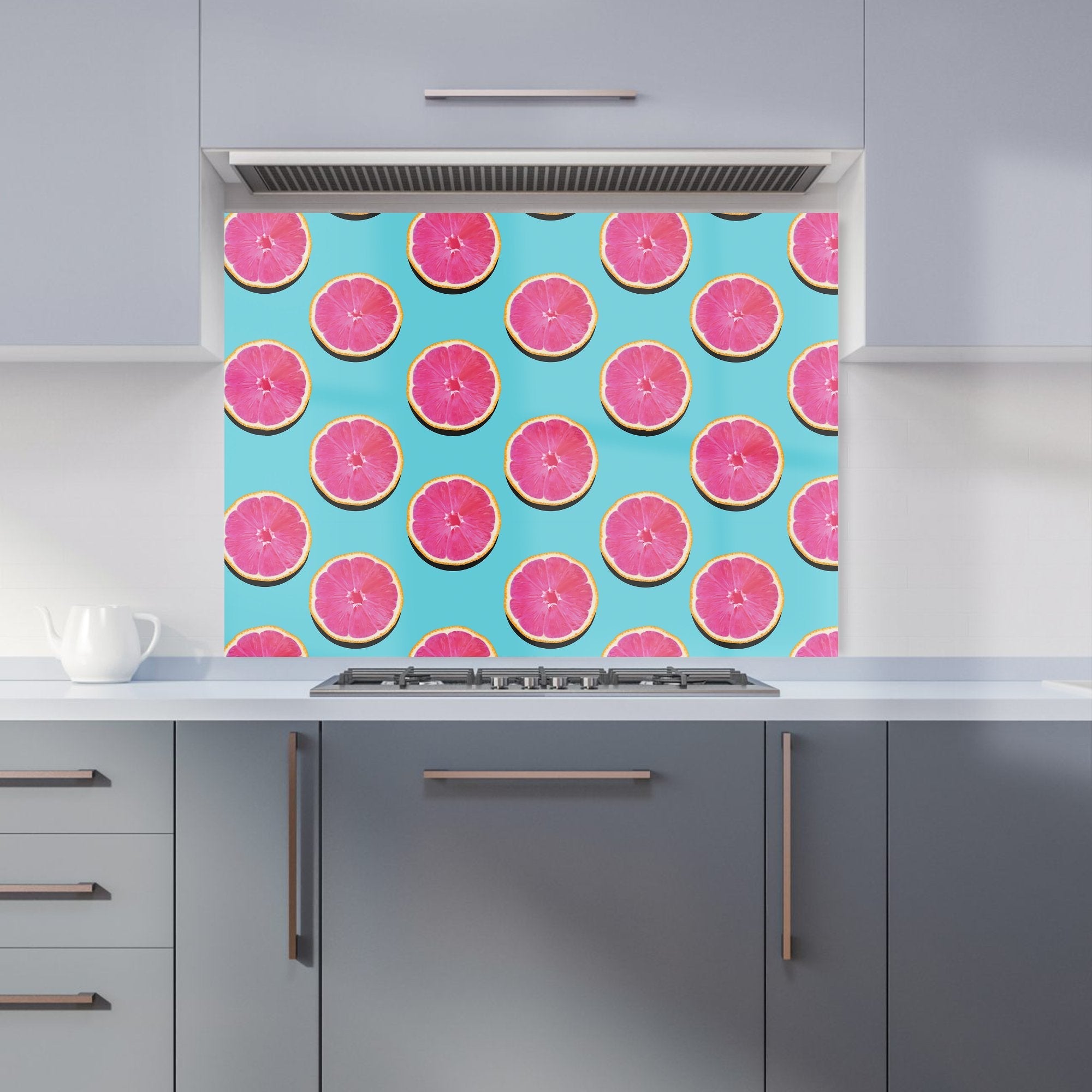 Fruity Pattern Of Pink Grapefruit Kitchen Splashback