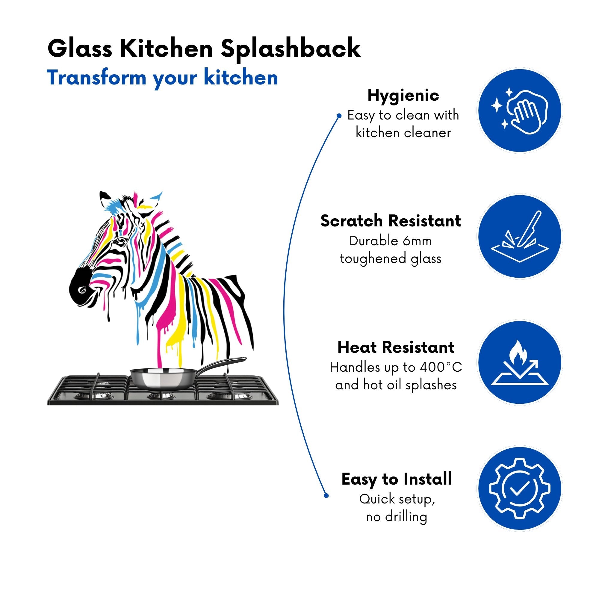 Multi Coloured Zebra Kitchen Splashback
