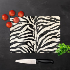 White Tiger Print Glass Chopping Board