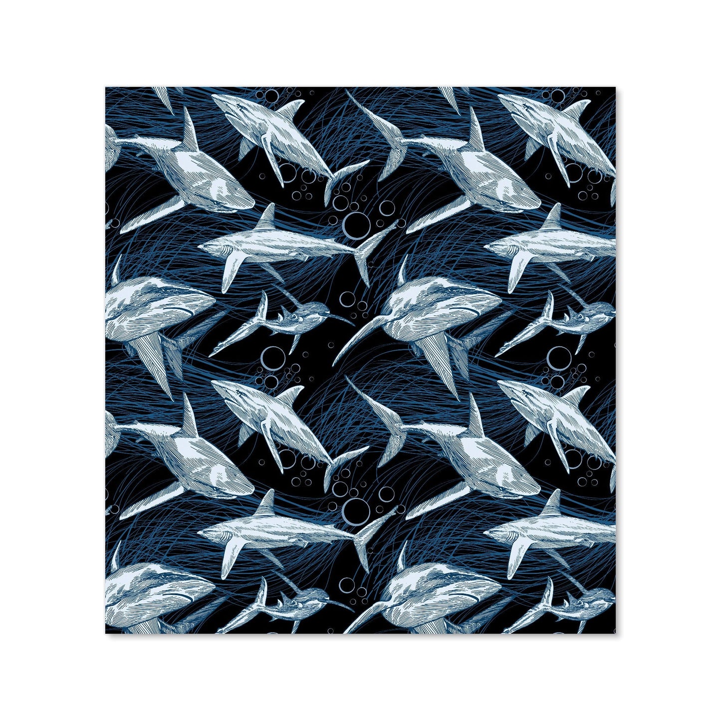 Hand Drawn Shark Pattern Kitchen Splashback