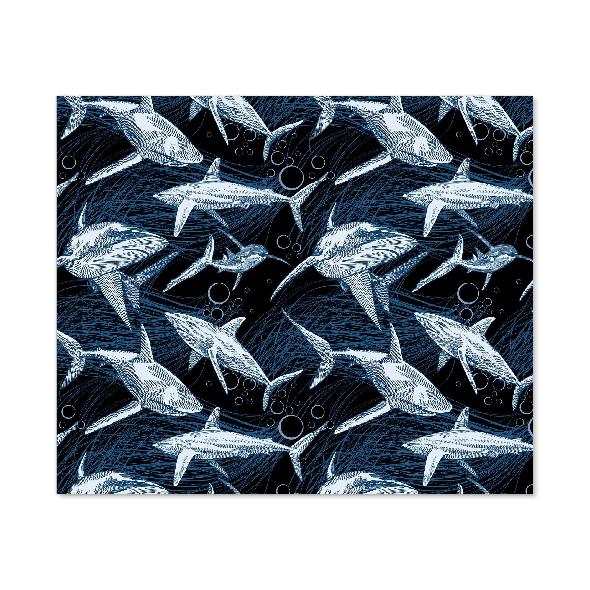 Hand Drawn Shark Pattern Kitchen Splashback