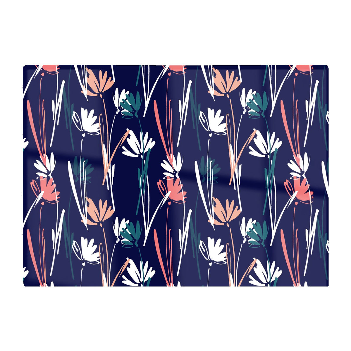 Hand Drawn Wild Flowers Glass Chopping Board