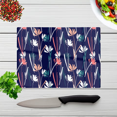 Hand Drawn Wild Flowers Glass Chopping Board