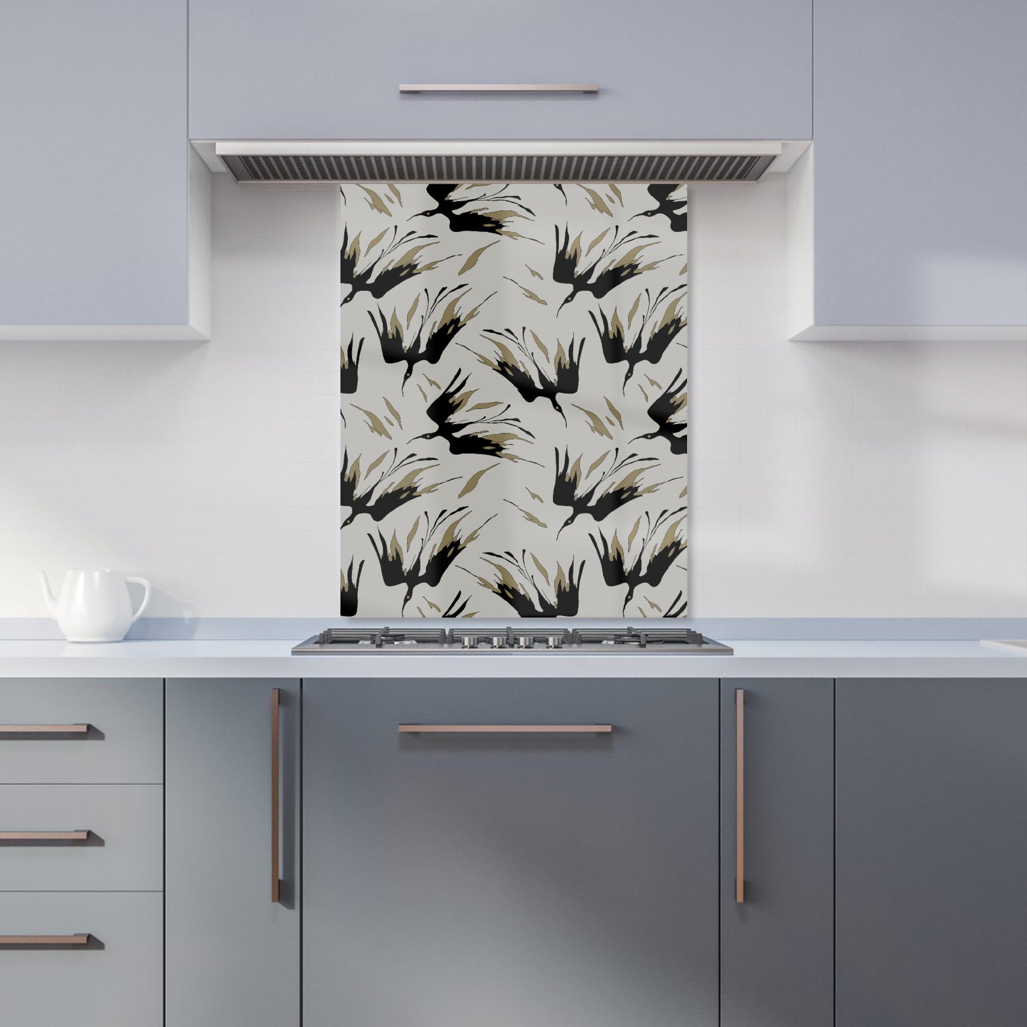 Black And Gold Fire Bird Silhouettes Kitchen Splashback