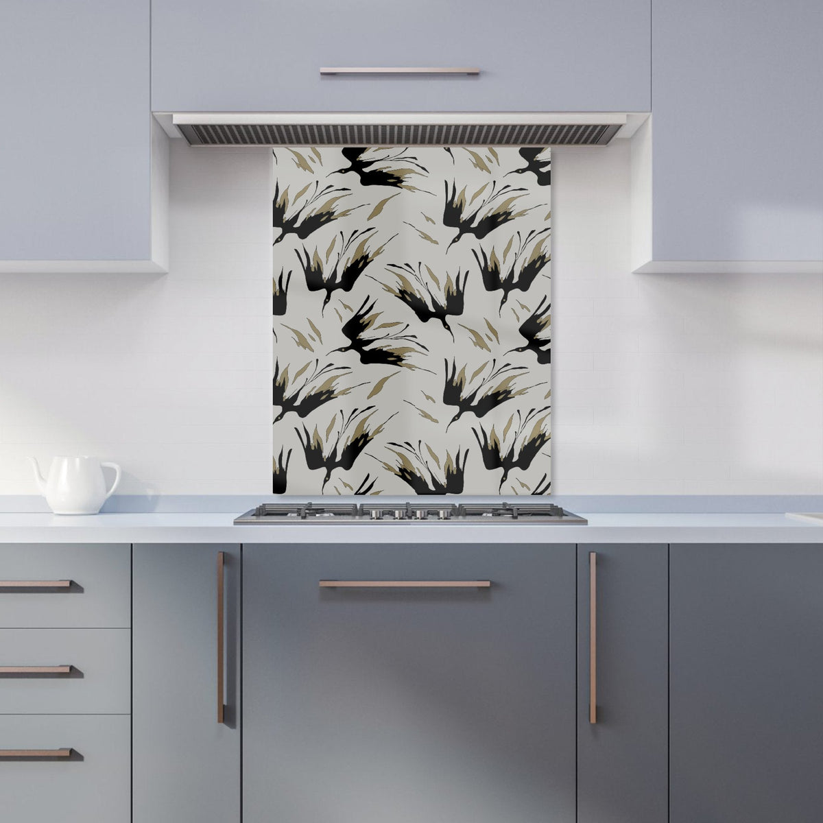 Black And Gold Fire Bird Silhouettes Kitchen Splashback