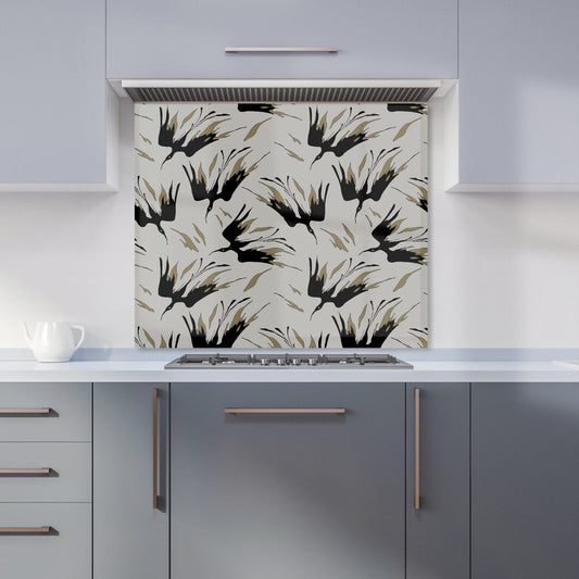 Black And Gold Fire Bird Silhouettes Kitchen Splashback