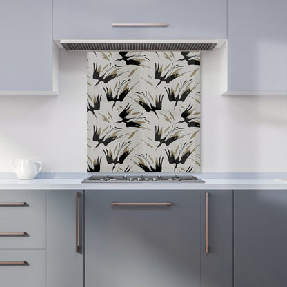 Black And Gold Fire Bird Silhouettes Kitchen Splashback