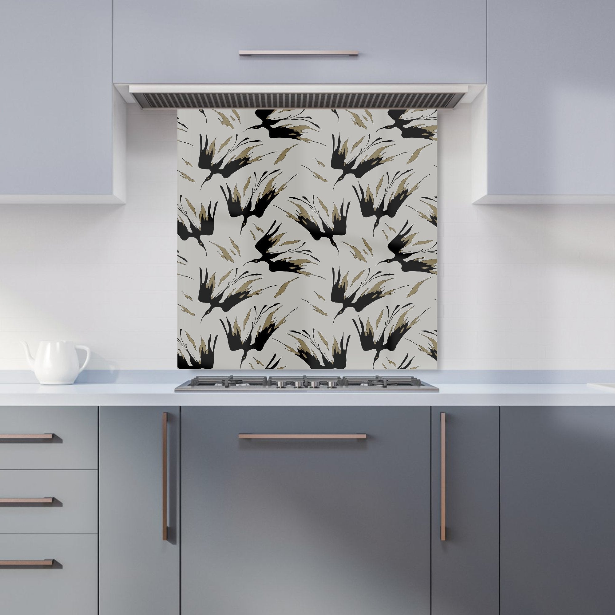 Black And Gold Fire Bird Silhouettes Kitchen Splashback