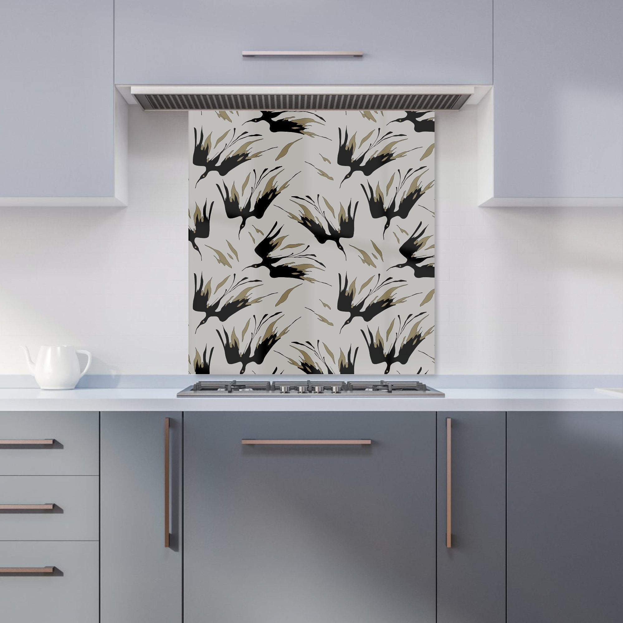 Black And Gold Fire Bird Silhouettes Kitchen Splashback