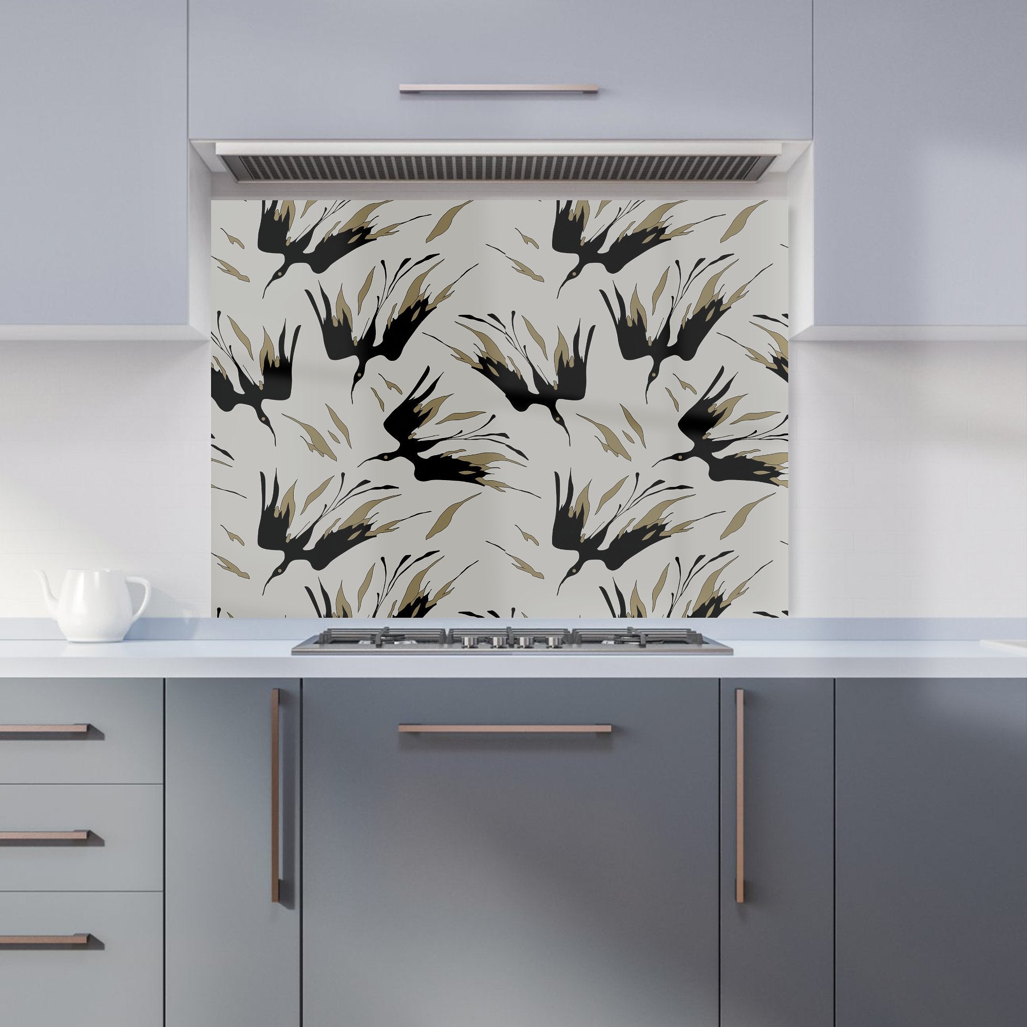 Black And Gold Fire Bird Silhouettes Kitchen Splashback