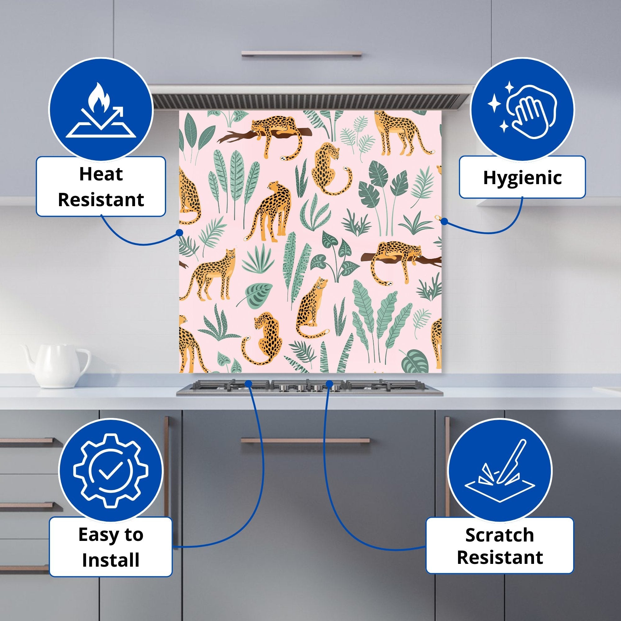 Hand Drawn Leopards Kitchen Splashback