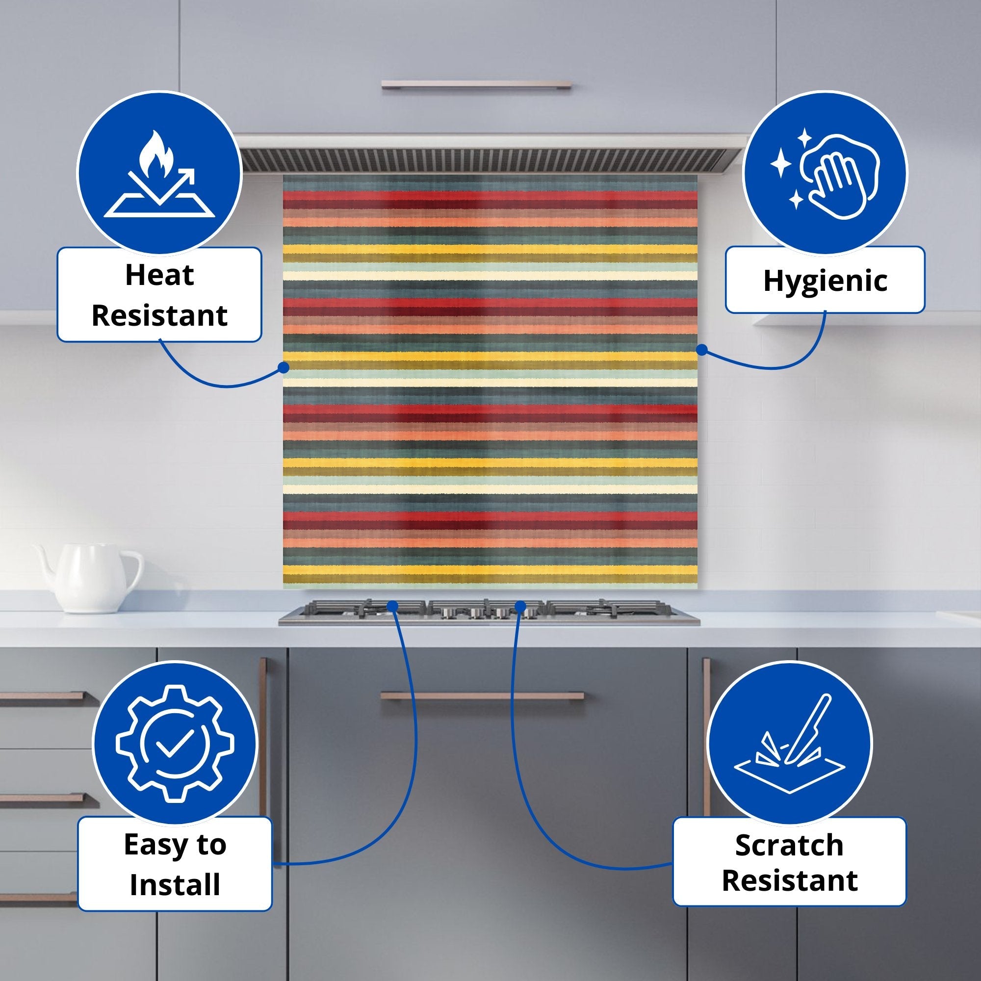Multicolour Striped Brish Pattern Kitchen Splashback