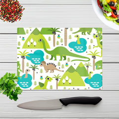 Baby Dinosaur Print Glass Chopping Board