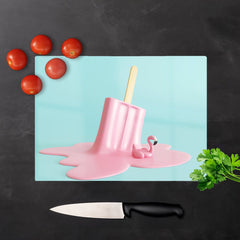 Flamingo Ice Cream Glass Chopping Board