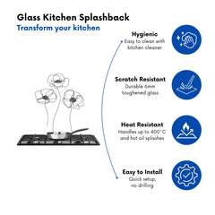 Monochrome Line Drawn Poppies Kitchen Splashback