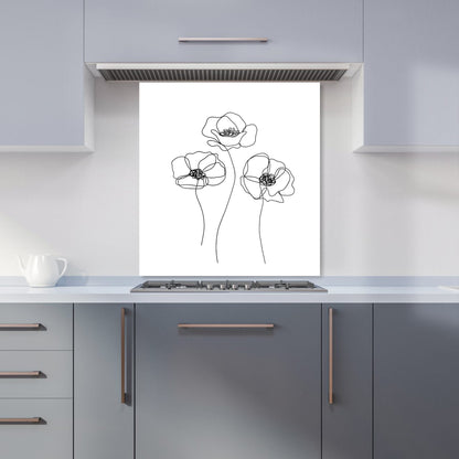 Monochrome Line Drawn Poppies Kitchen Splashback