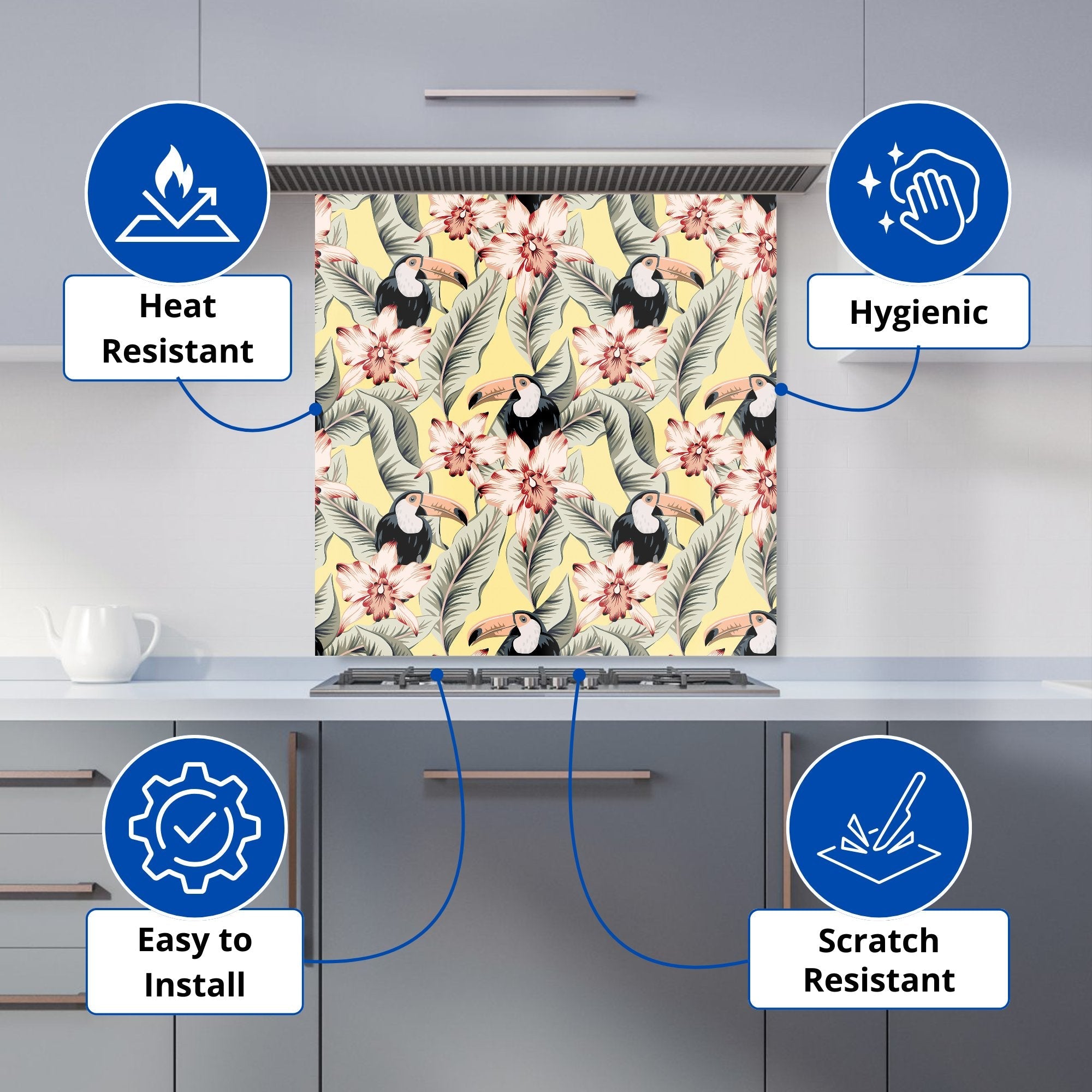 Toucans, Orchids And Palm Leaves Kitchen Splashback