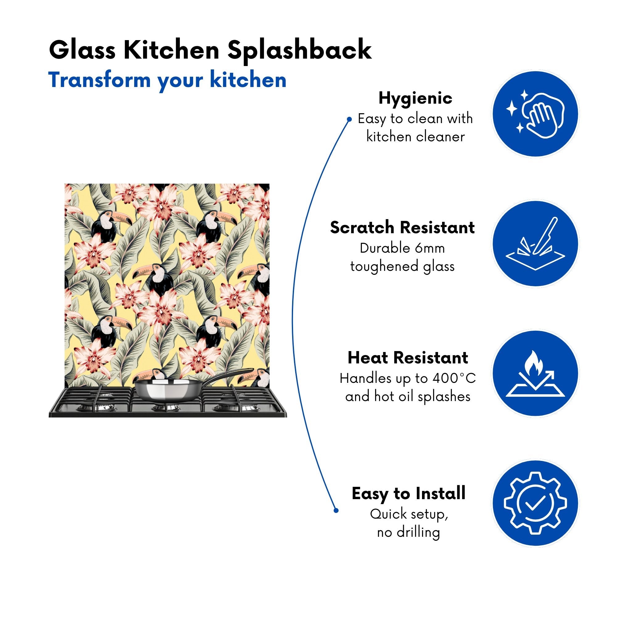Toucans, Orchids And Palm Leaves Kitchen Splashback