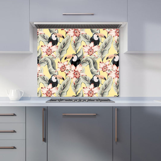 Toucans, Orchids And Palm Leaves Kitchen Splashback