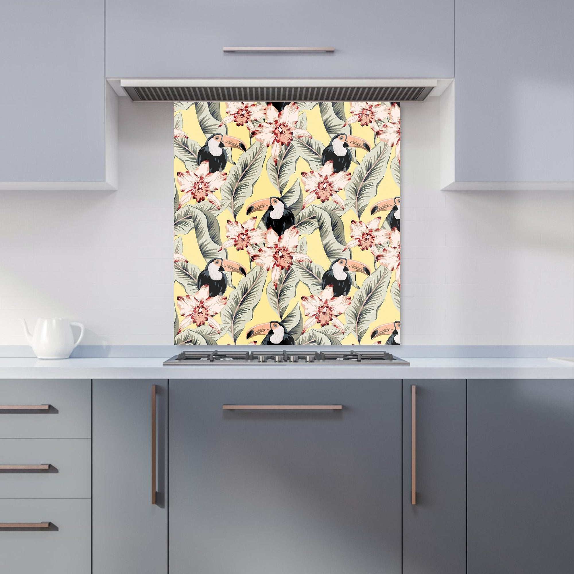 Toucans, Orchids And Palm Leaves Kitchen Splashback
