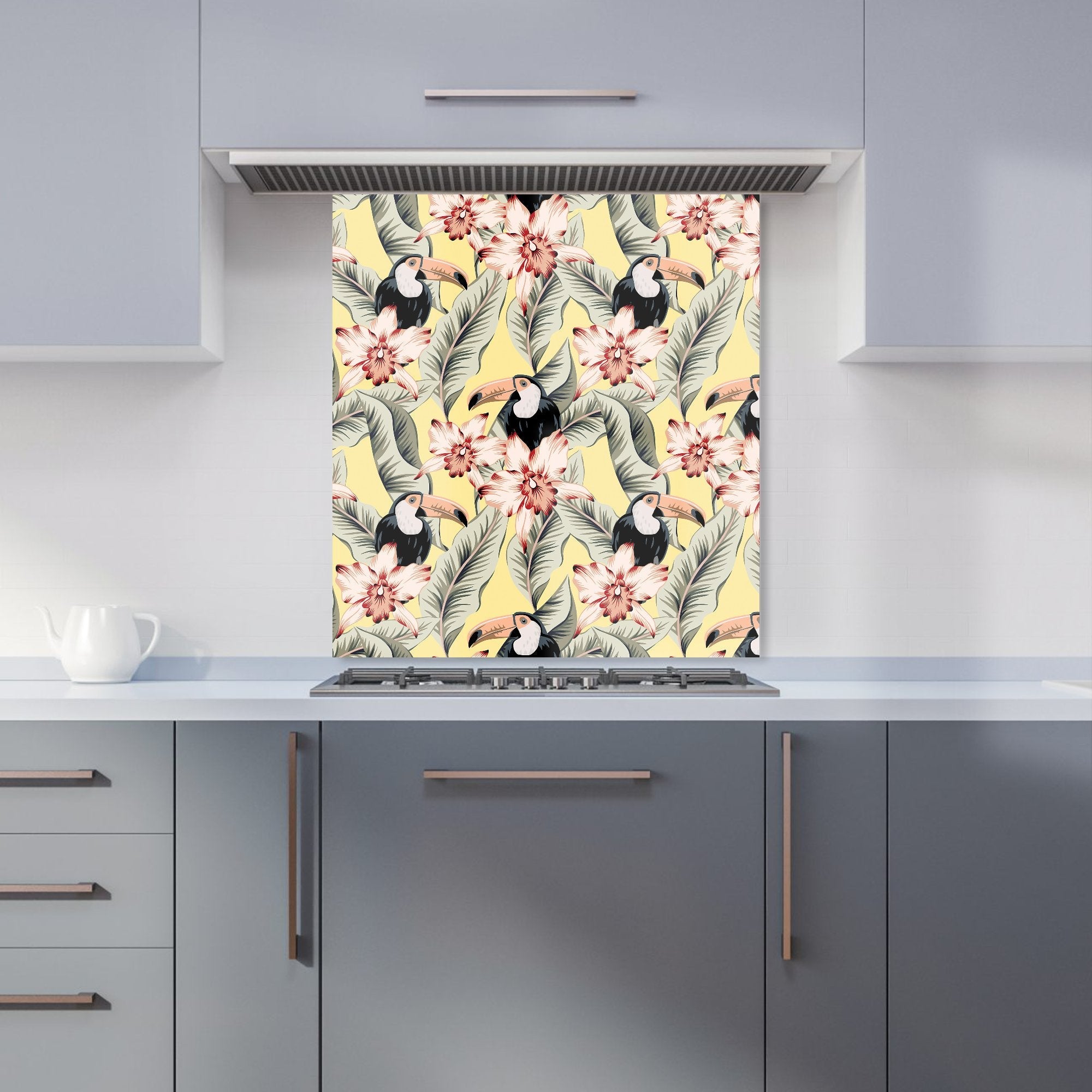Toucans, Orchids And Palm Leaves Kitchen Splashback