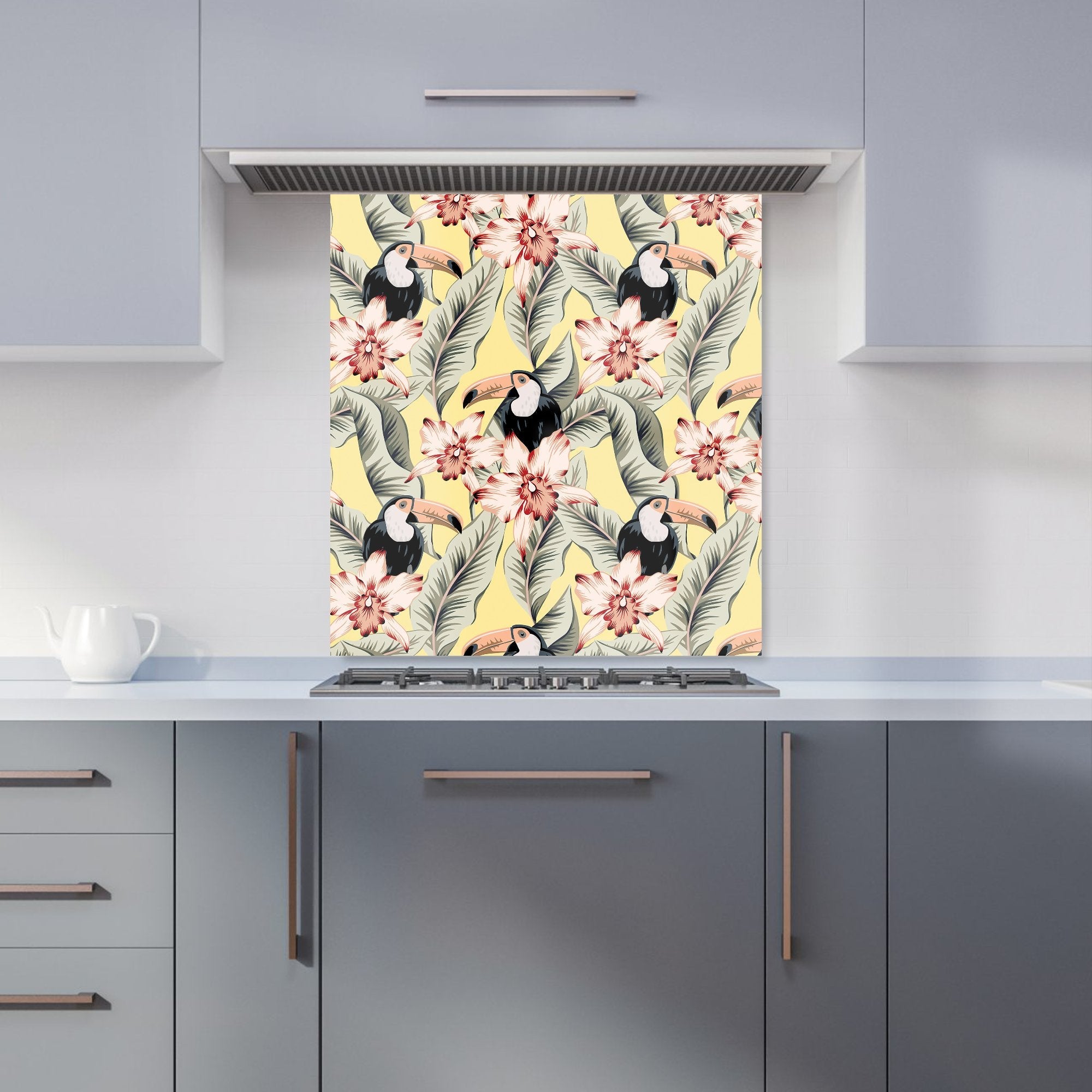 Toucans, Orchids And Palm Leaves Kitchen Splashback