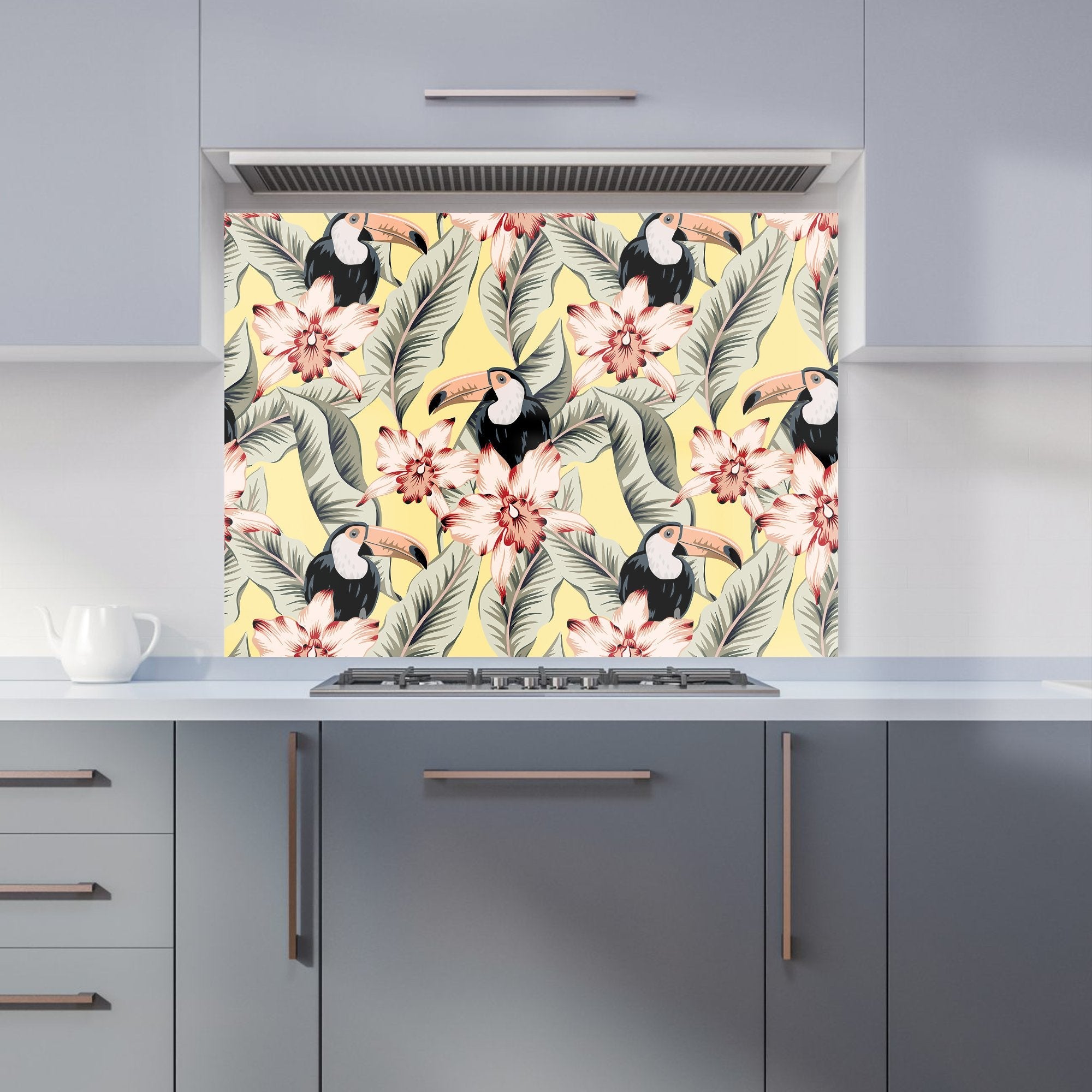 Toucans, Orchids And Palm Leaves Kitchen Splashback