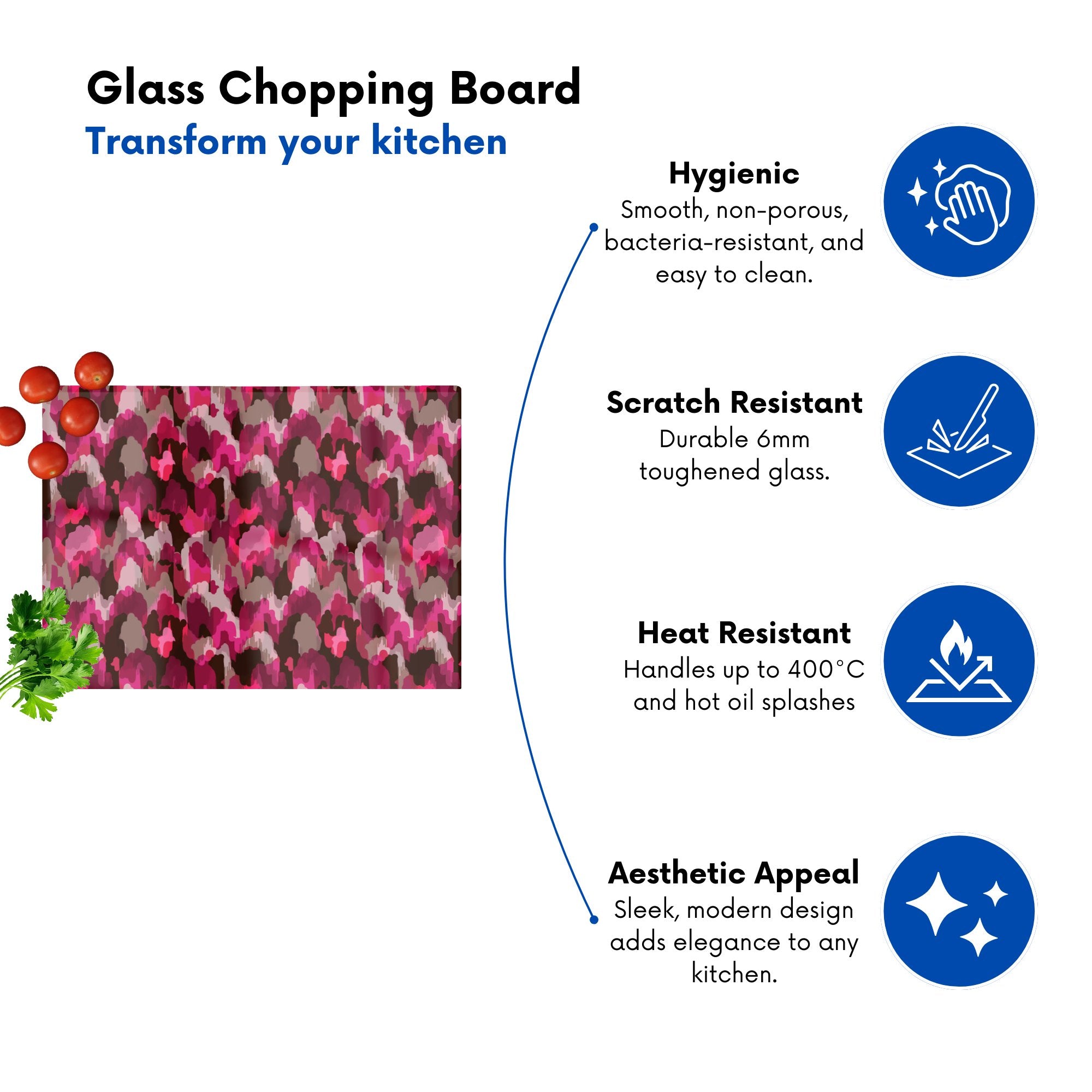 Modern Pink Animal Print Glass Chopping Board
