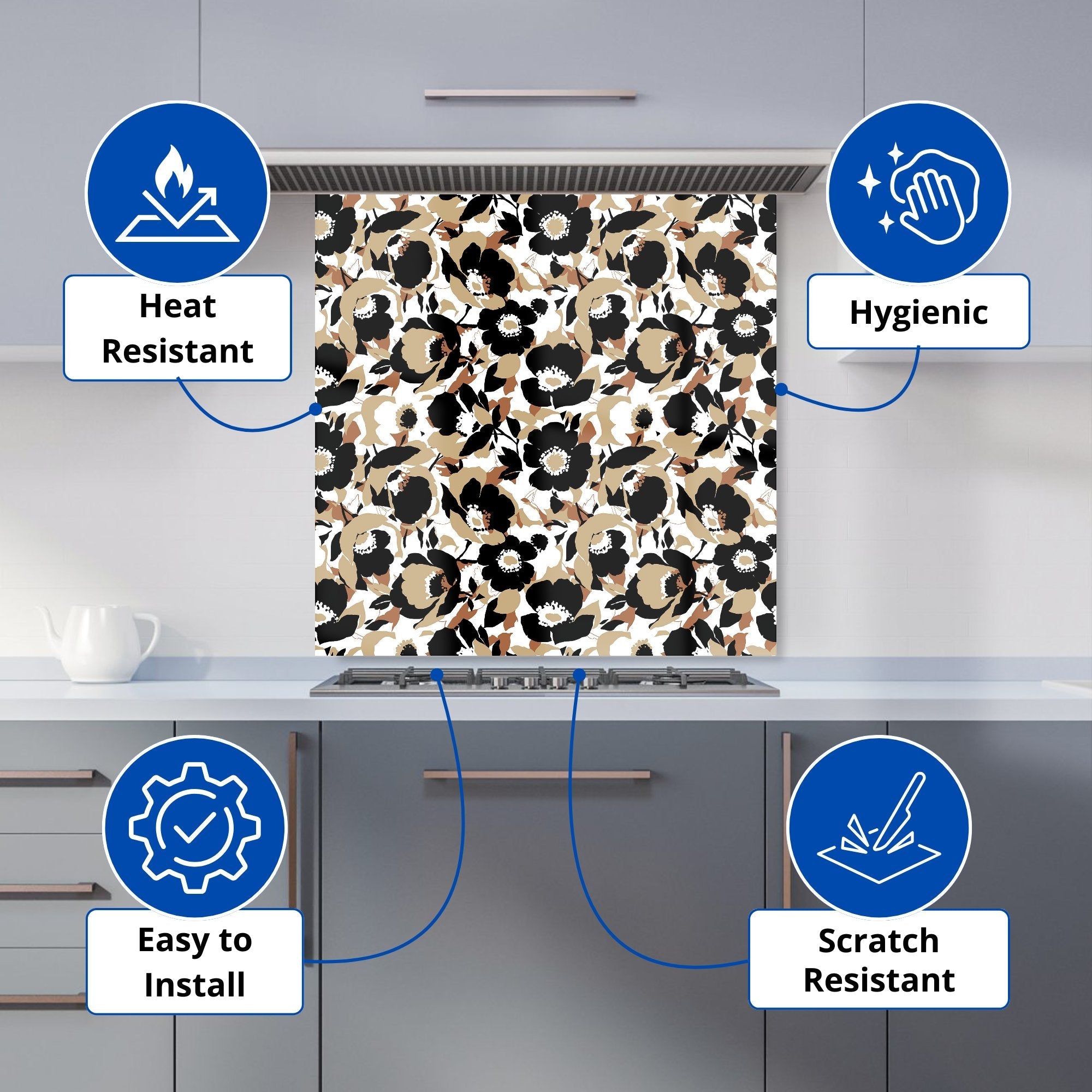 Modern Flower Pattern Kitchen Splashback