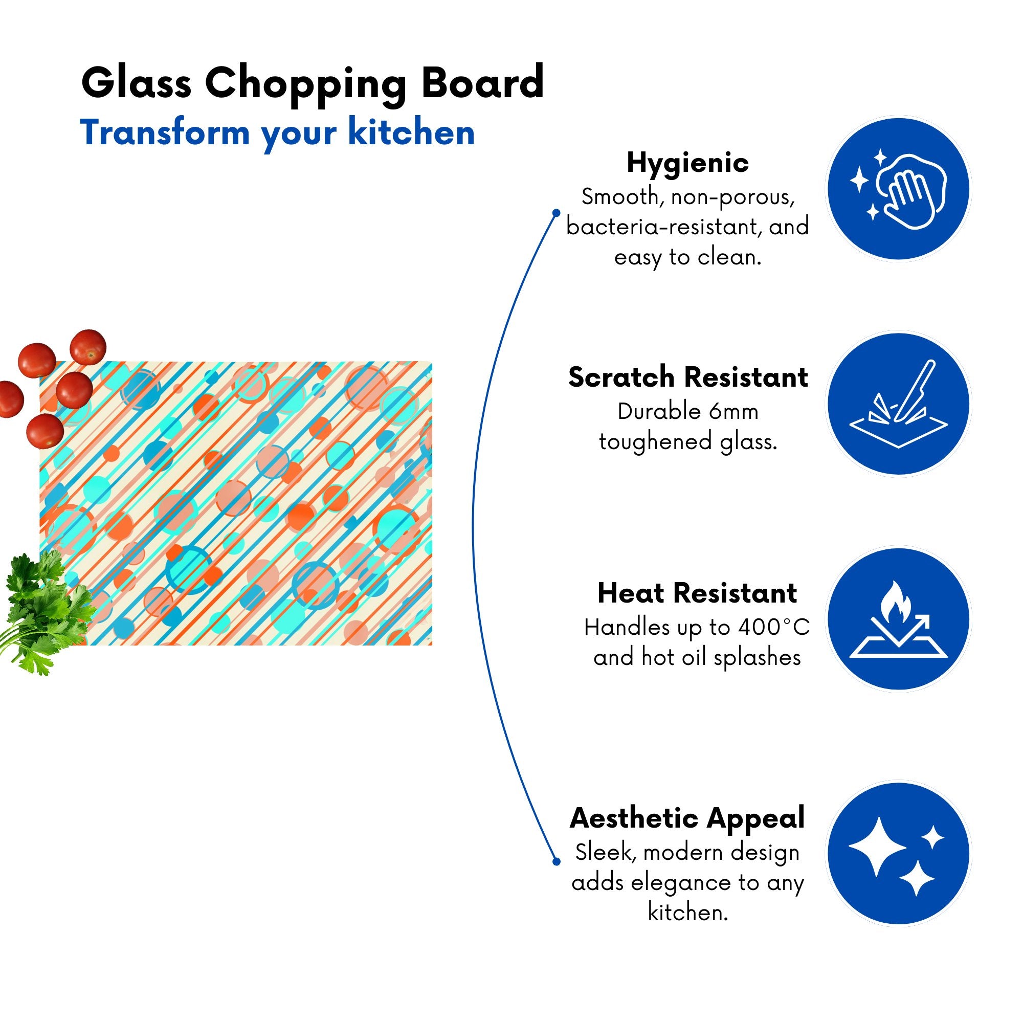 Retro Stripes And Circles Glass Chopping Board