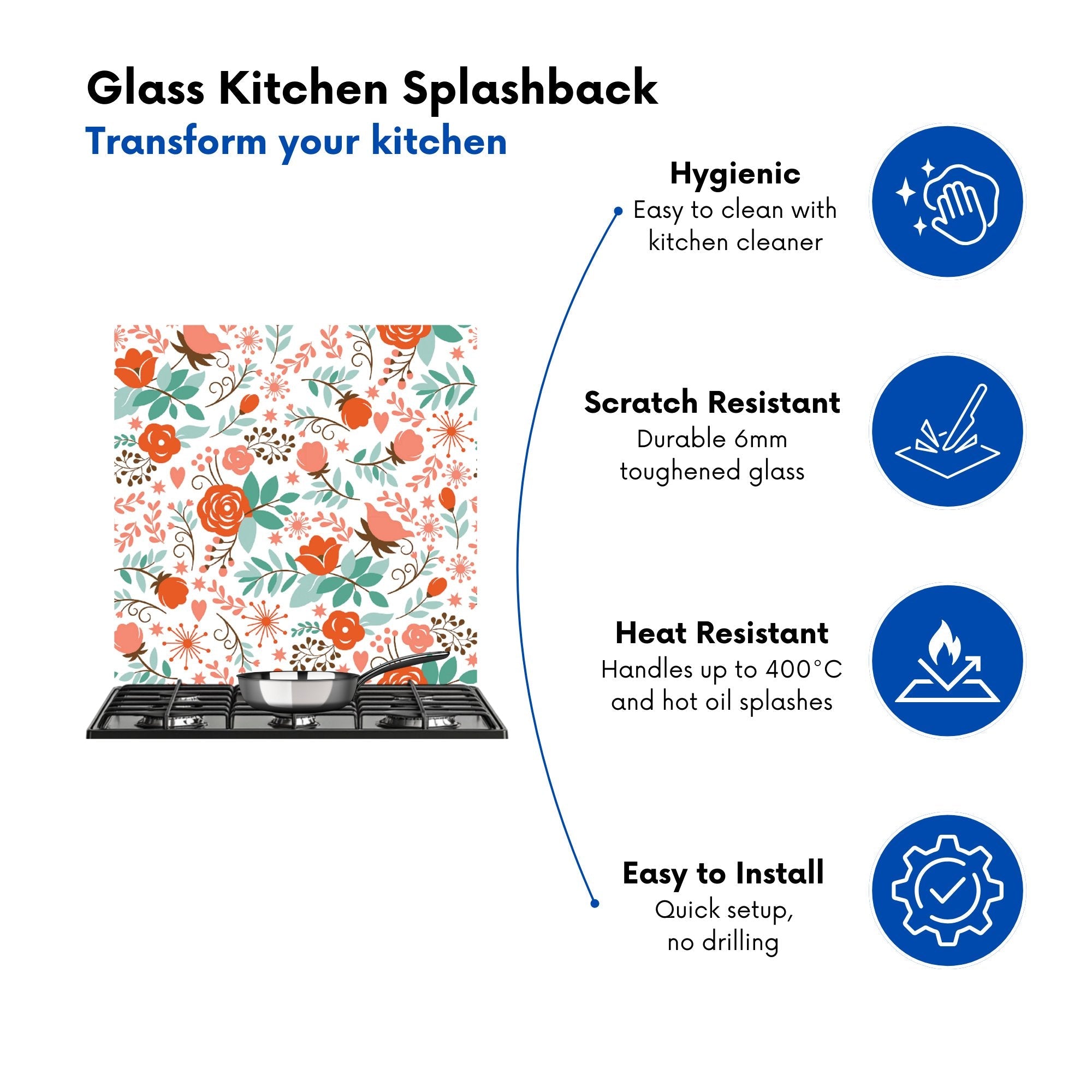 Orange Floral Pattern Kitchen Splashback