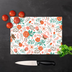 Orange Floral Pattern Glass Chopping Board