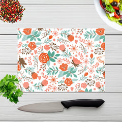 Orange Floral Pattern Glass Chopping Board
