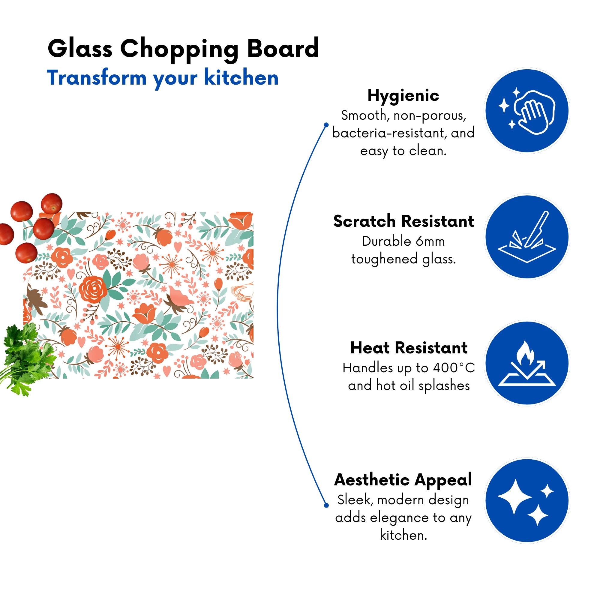 Orange Floral Pattern Glass Chopping Board