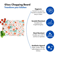Orange Floral Pattern Glass Chopping Board