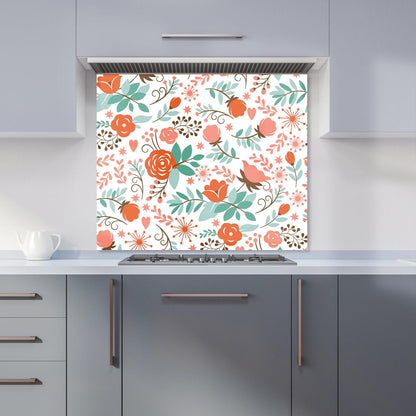 Orange Floral Pattern Kitchen Splashback