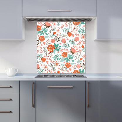 Orange Floral Pattern Kitchen Splashback