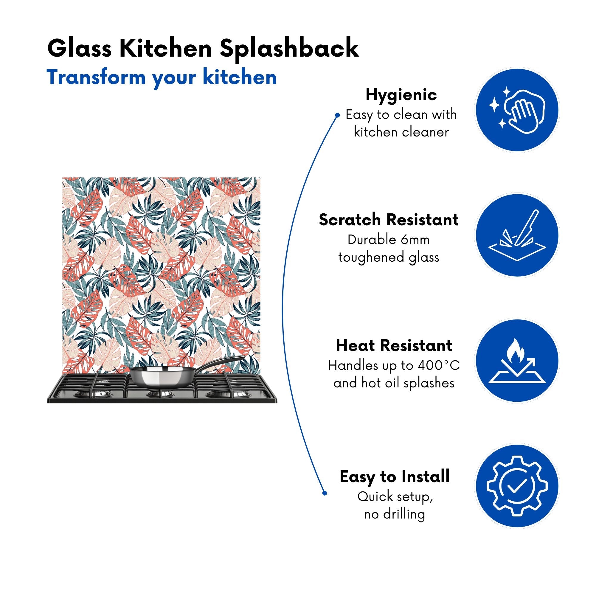 Tropical Leaf Pattern Kitchen Splashback