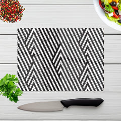 Oblique Black Grunge Pattern Glass Chopping Board