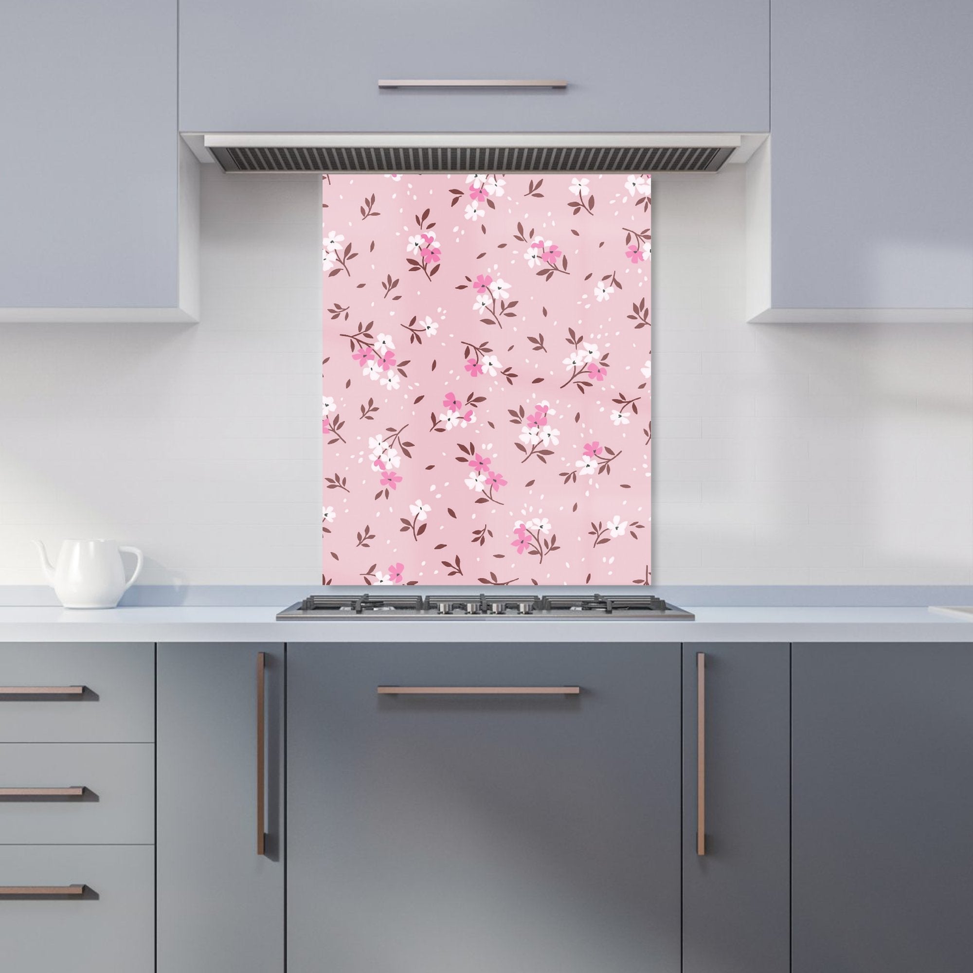 Pretty Pink Flower Pattern Kitchen Splashback
