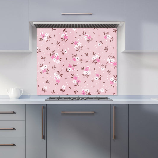 Pretty Pink Flower Pattern Kitchen Splashback