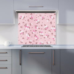 Pretty Pink Flower Pattern Kitchen Splashback