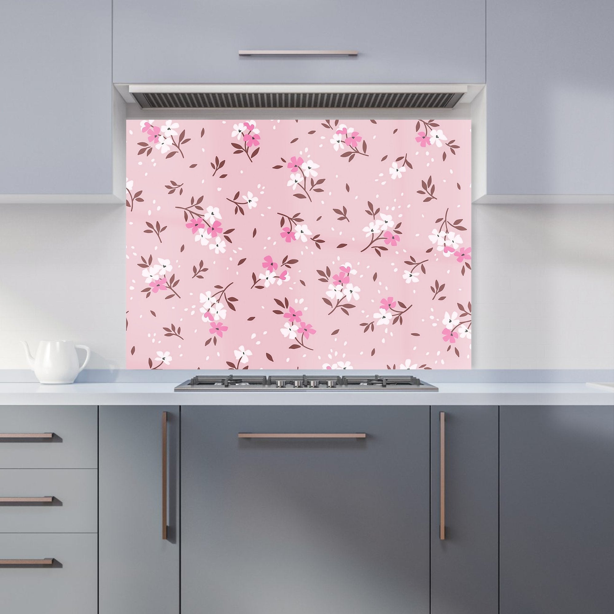 Pretty Pink Flower Pattern Kitchen Splashback